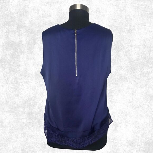 The Limited Navy Satin Tank Plus Size 1X Lace Hem Alt Witchy Festival Layer Top - Picture 6 of 6